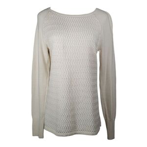 Loft Sweater Textured Cotton Wool Boatneck Raglan Sleeve Cream Winter Minimalist